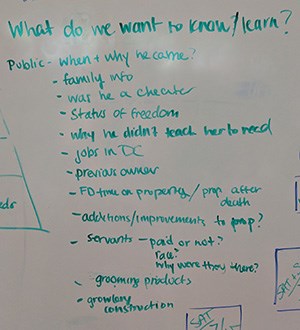 Whiteboard with questions written on it. NPS photo.