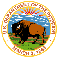 DOI Logo A bison in a circular shield with sun in background