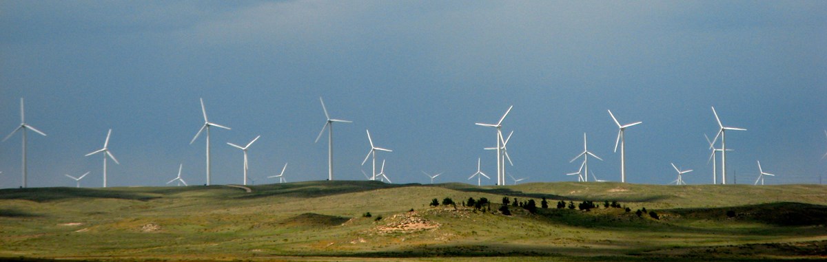 wind turbines on grassy hill