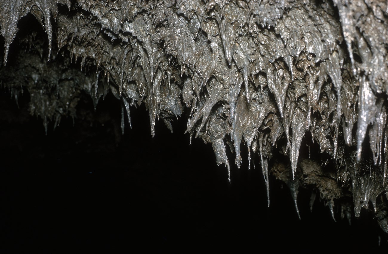 lava stalactites hanging from cave ceiling