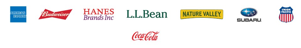 logos for American Express, Budweiser, Hanes Brands, L.L. Bean, Nature Valley, Subaru, Union Pacific, Coca-Cola