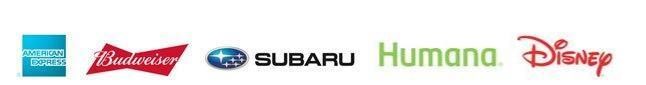 logos for American Express, Budweiser, Subaru, Humana, and Disney logos for American Express, Budweiser, Subaru, Humana, and Disney