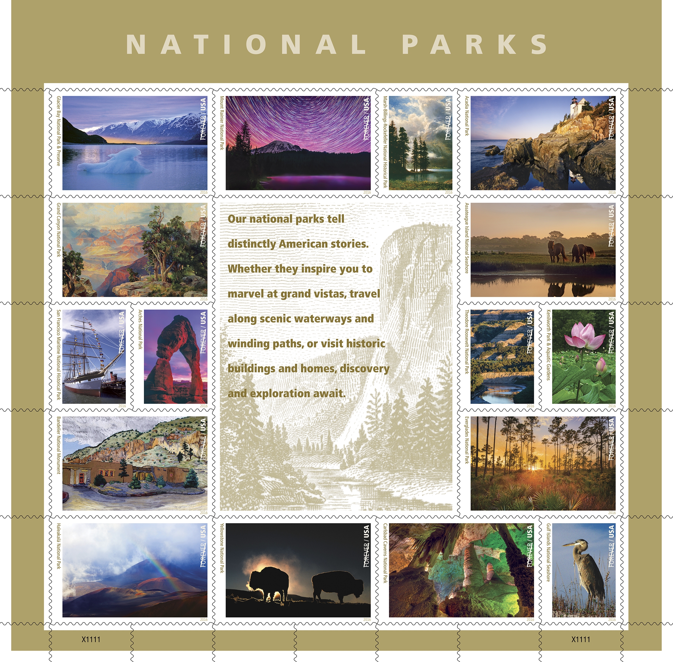 68 cents . National Parks vintage postage stamps . Set of 5 Marketplace  Postage Stamps by undefined