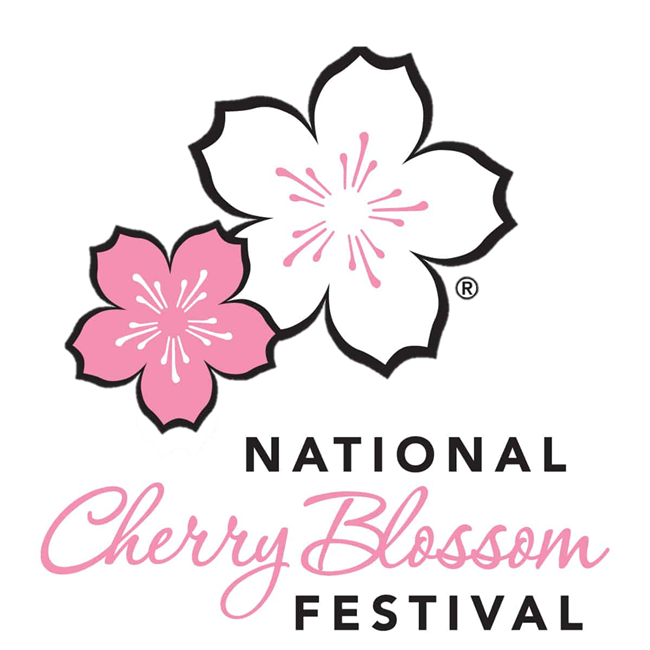A logo with pink and white flowers says "National Cherry Blossom Organization"