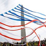 Kites flying in front of Washington Monument