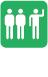 Work Together Icon of three people standing next to each other, one with hand raised