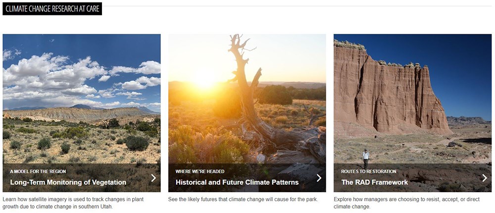 Screen capture of climate-related content from the Capitol Reef National Park website