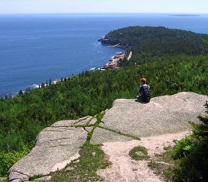 Visitor enjoys Acadia view Visitor enjoys Acadia view