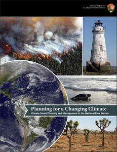 Cover of "Planning for a Changing Climate" report, with title overlaid over several national park photos