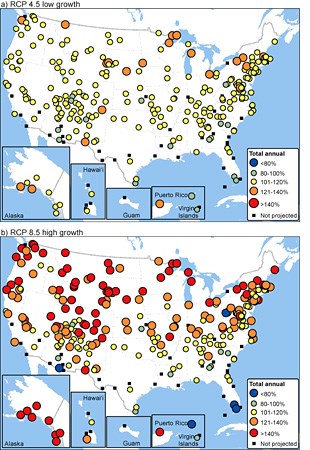 Two maps showing increases across different parks