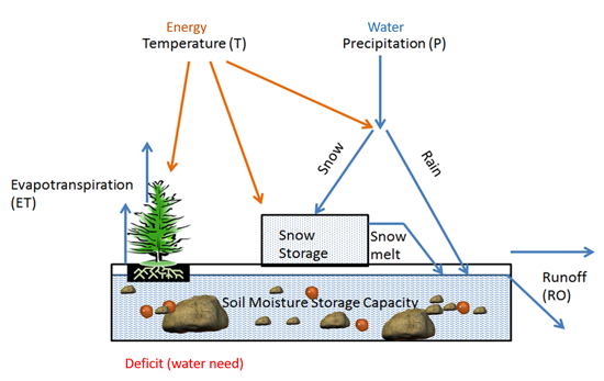 A flowchart summarizing information on this webpage, showing how energy and water interact with soils