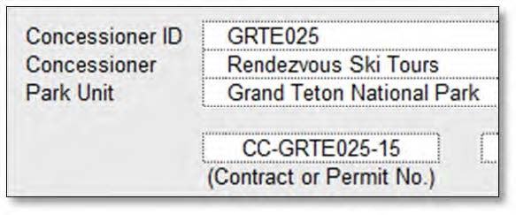 screenshot of concessioner identification cells