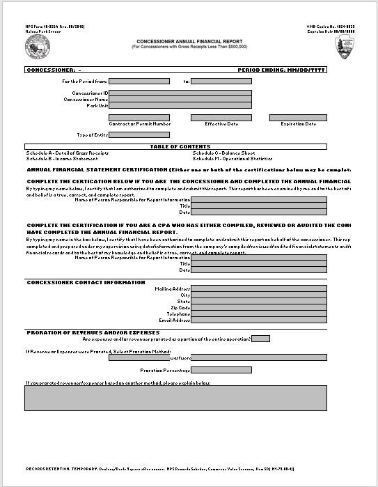 Concessioner Info Tab screenshot of the Concessioner Info worksheet