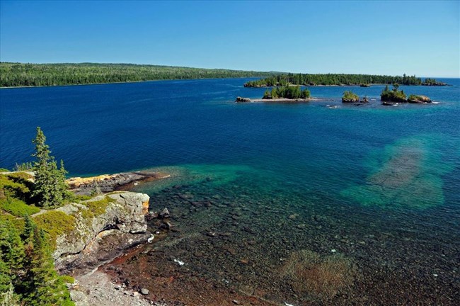 Isle Royale aerial view of lake with underwater features visible