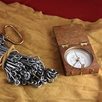 Two Pole Chain and Pocket Compass, small tile for listing Two Pole Chain and folding pocket compass in a square wooden case, from LECL
