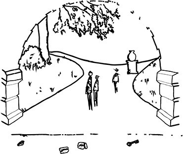 Sketch graphic of scene suggesting cultural resources context