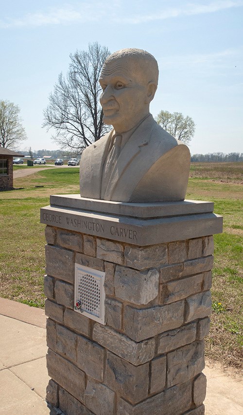 500-GWCA_Carver-bust_040919_001-crop A bust of George Washington Carver on a stone pedestal