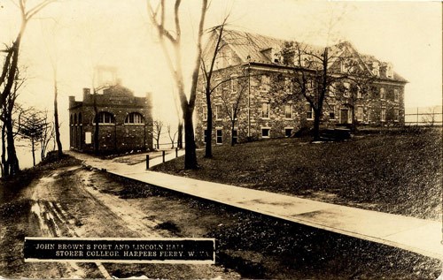 lt= John Brown's Fort at the site of Storer College, ca. 1910.