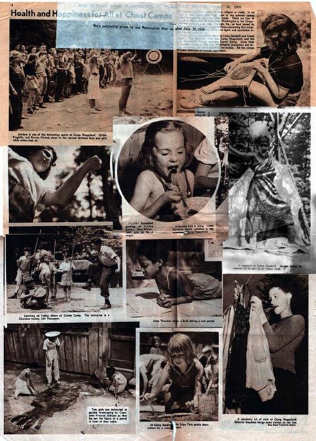 A publicity poster for the all-white Chopawamsic camps depicting children engaged in various camp activities.