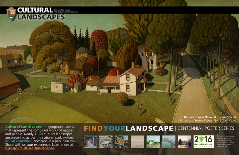 Cultural Landscape Poster, featuring bold painting of the Birthplace of Herbert Hoover