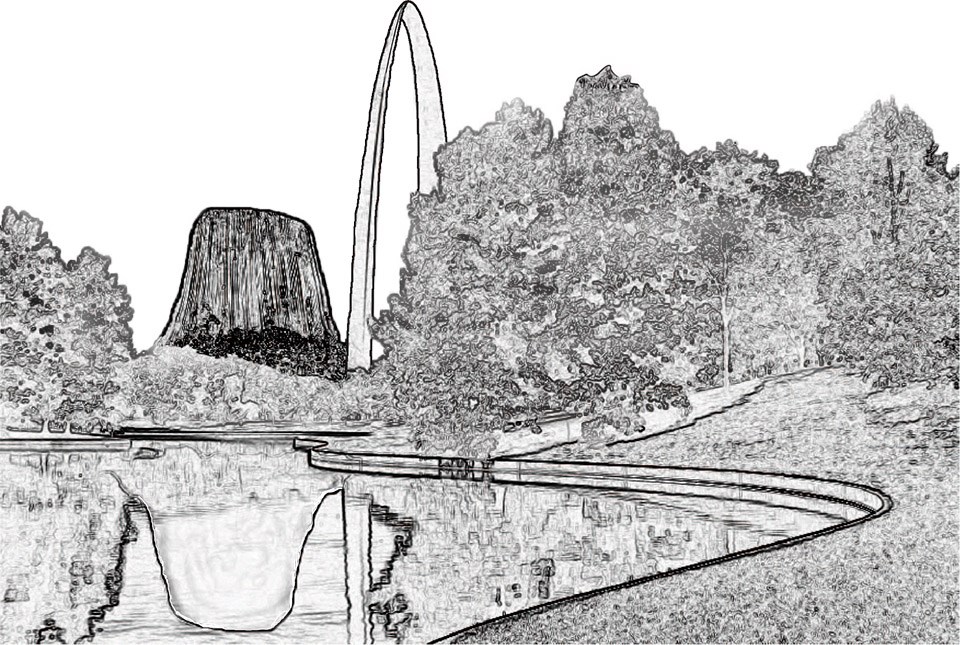Setting mash-up graphic Setting mash-up graphic for CL101 - Devils Tower and Jefferson National Expansion Memorial