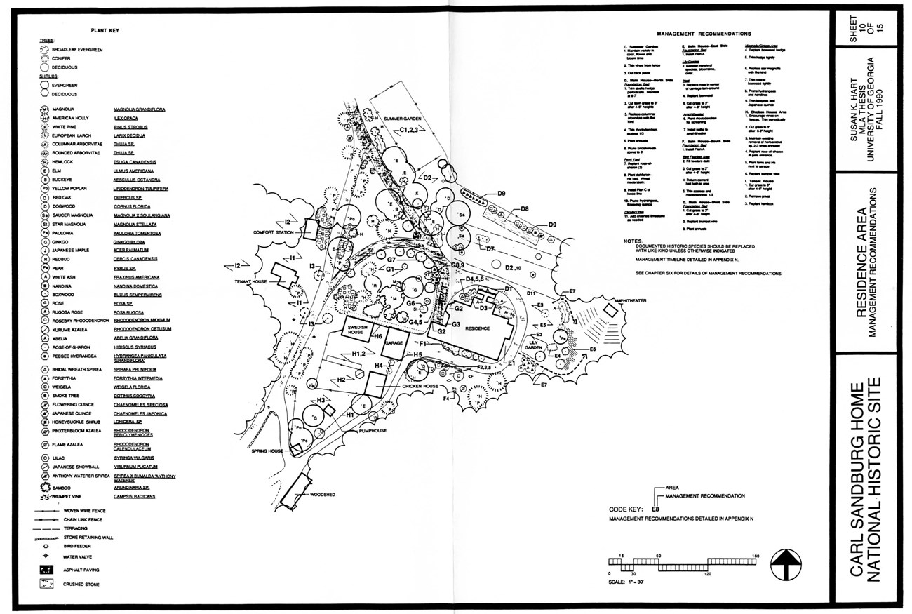 Site plan with 1990 management recommendations of Carl Sandburg Home NHS