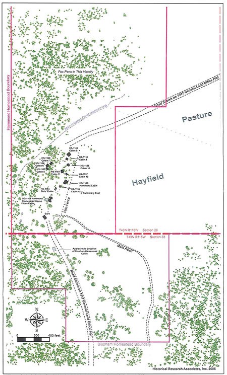 GRTE_CLRmap-1928 Site plan of White Grass (1923-1928) shows boundaries, structures, roads, and vegetation