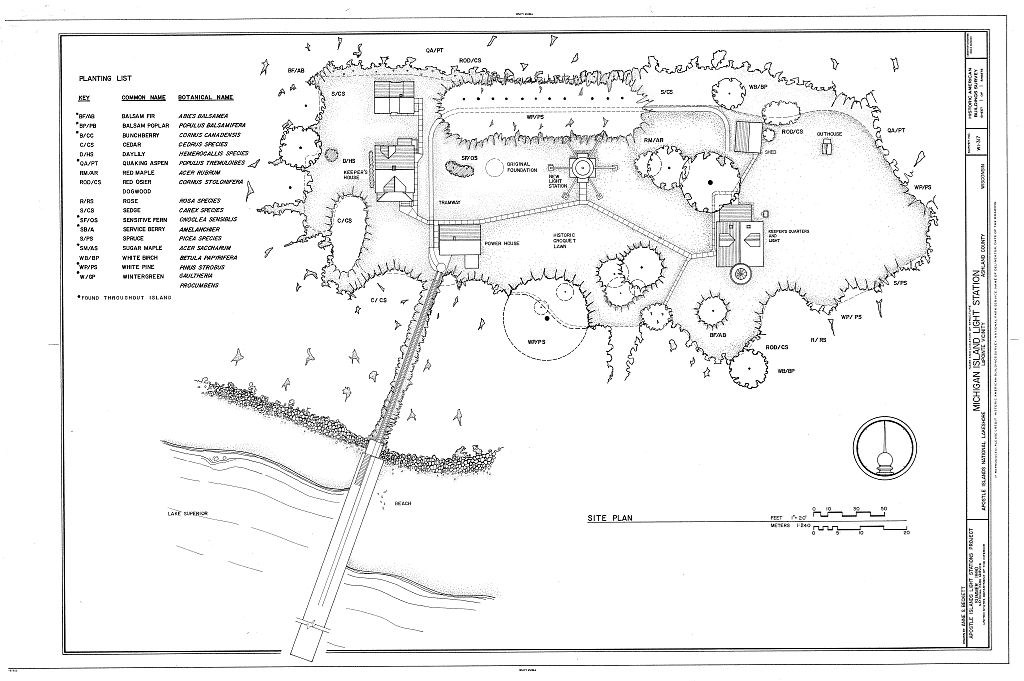 Drawing documents Michigan Island Light Station landscapes and features