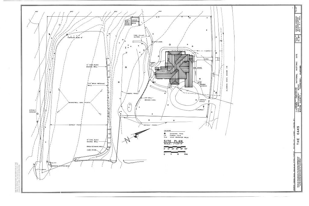 A site plan drawing shows the position of the house, topography, and surrounding features.