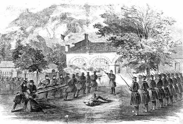 lt= Drawing of the raid at John Brown Fort