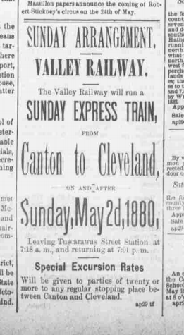 Newspaper announcement for Valley Railway, 1880