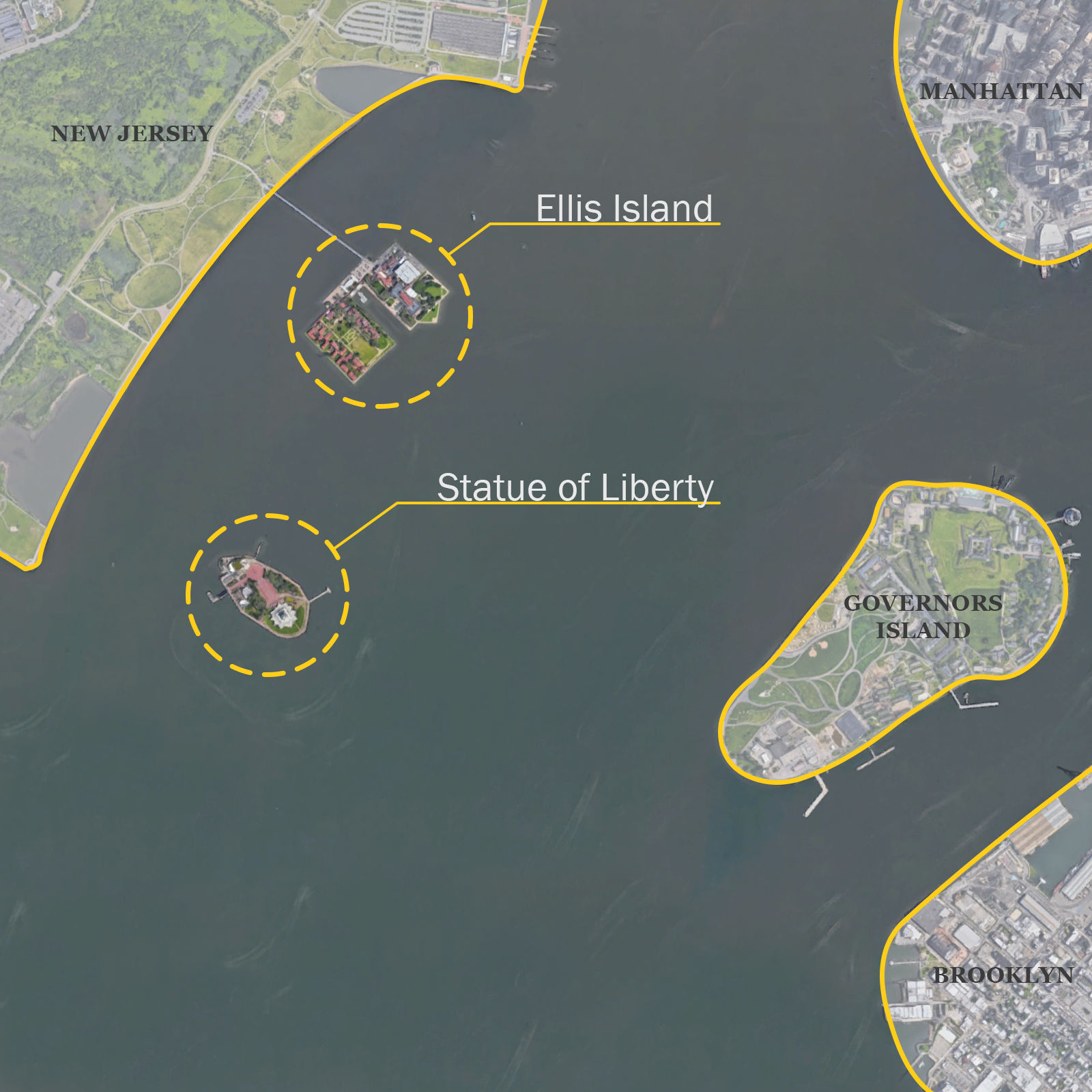 ellis island statue of liberty map