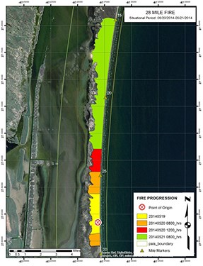 PAIS 28 Mile fire progression map.