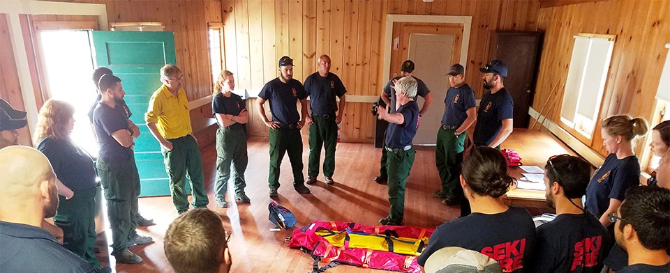 Firefighters learn from each other at a fire refresher.