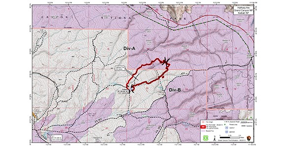Map of fire perimeter in and near Grand Canyon National Park.