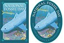 tiny thumbnail images of the rectangular and oval versions of the 2023 national fossil day artwork