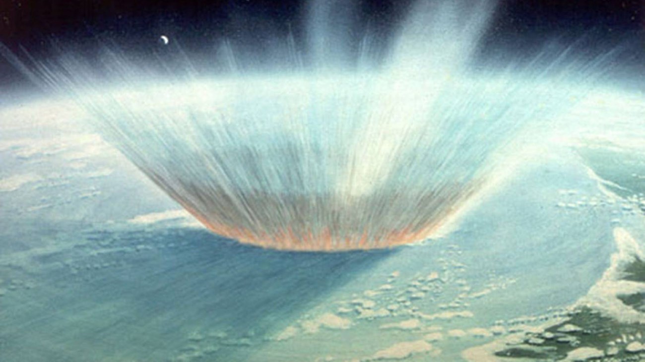 artist's impression of a massive meteor impact