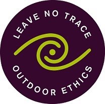 logo "leave no trace, outdoor ethics" with abstract swirl art
