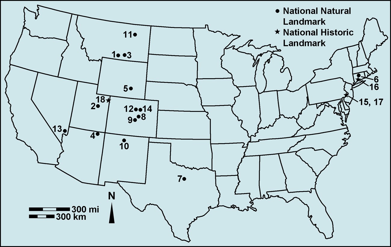 map of U.S. with location of landmarks