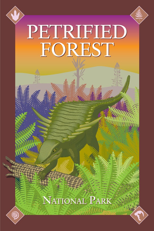 Art poster with prehistoric crocodile-like animal