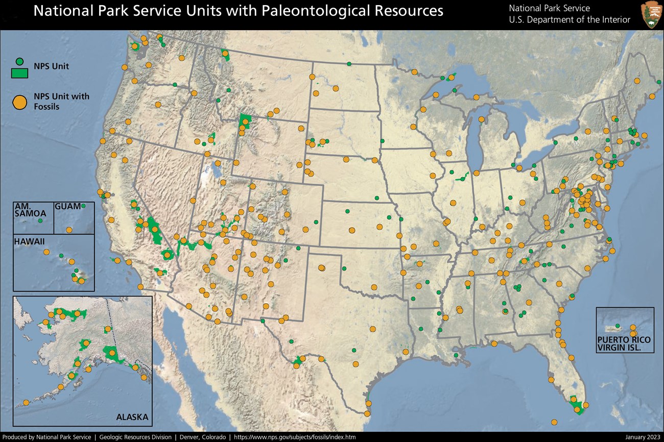 u.s. map with location of parks marked with circles