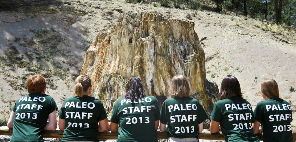6 paleontology interns in matching shirts