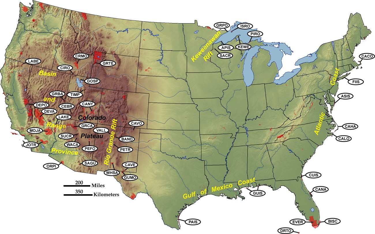 map of us with parks in rift zones marked and labeled