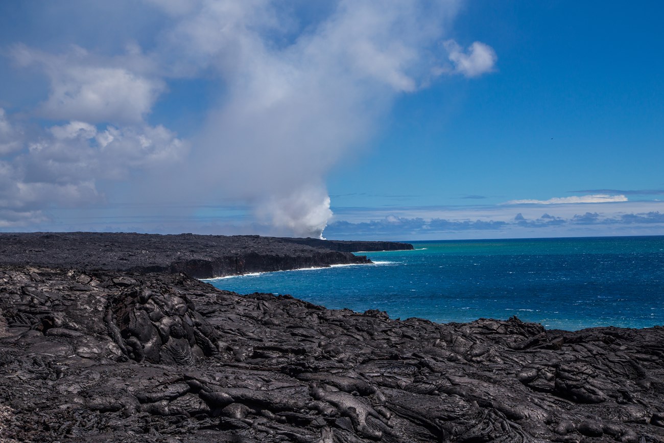 basalt lava field and shoreline
