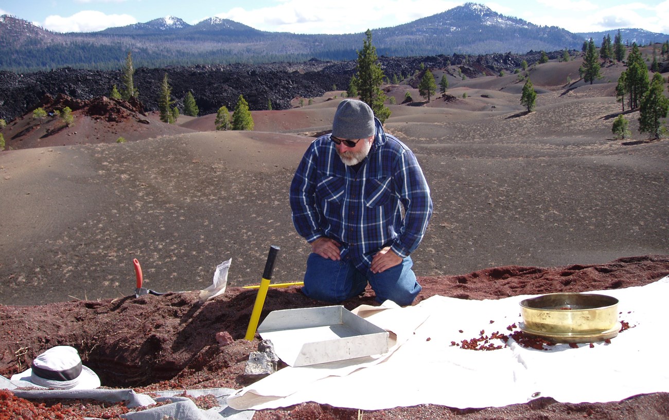 LAVO soil sampling scientist examining soil