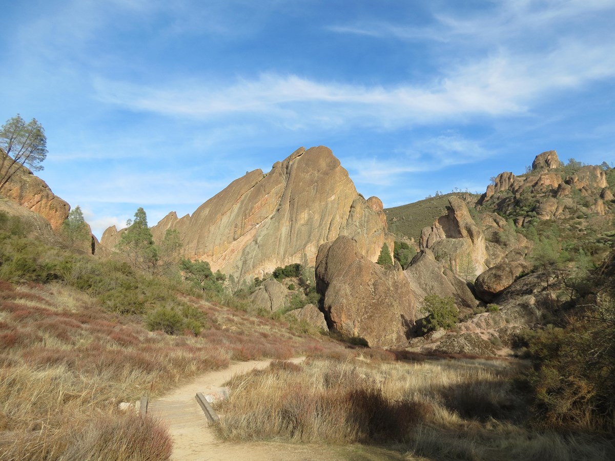 trail winding through rock outcrops