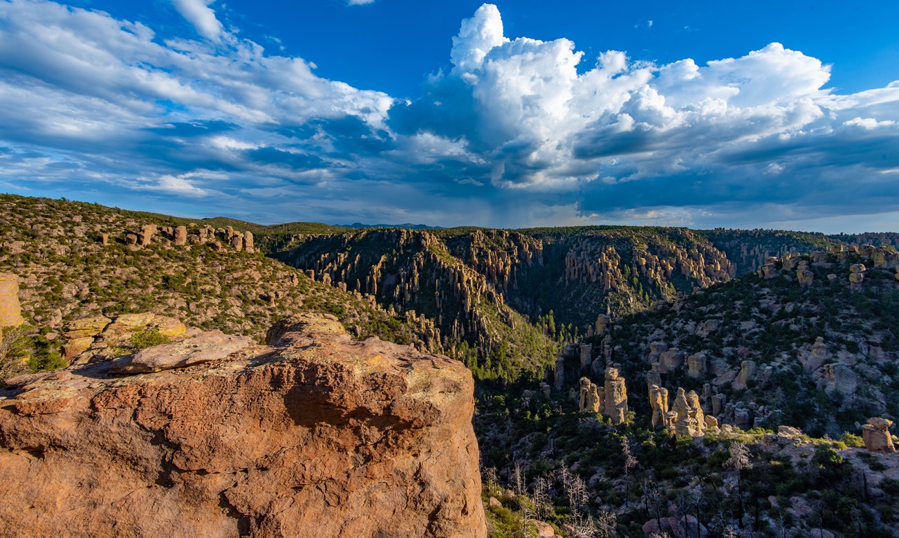 rock pinnacles, canyon, and mesa