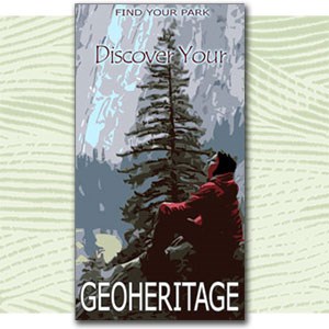 Find Your Park illustration of person enjoying nature, text "discover your geoheritage"