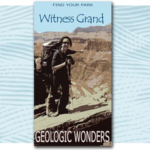 Find Your Park illustration of person near canyon, text "witness grand geologic wonders" Find Your Park illustration of person near canyon, text "witness grand geologic wonders"
