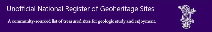 banner with text, unofficial national register of geoheritage sites: a community-sourced list of treasured sites for geologic study and enjoyment